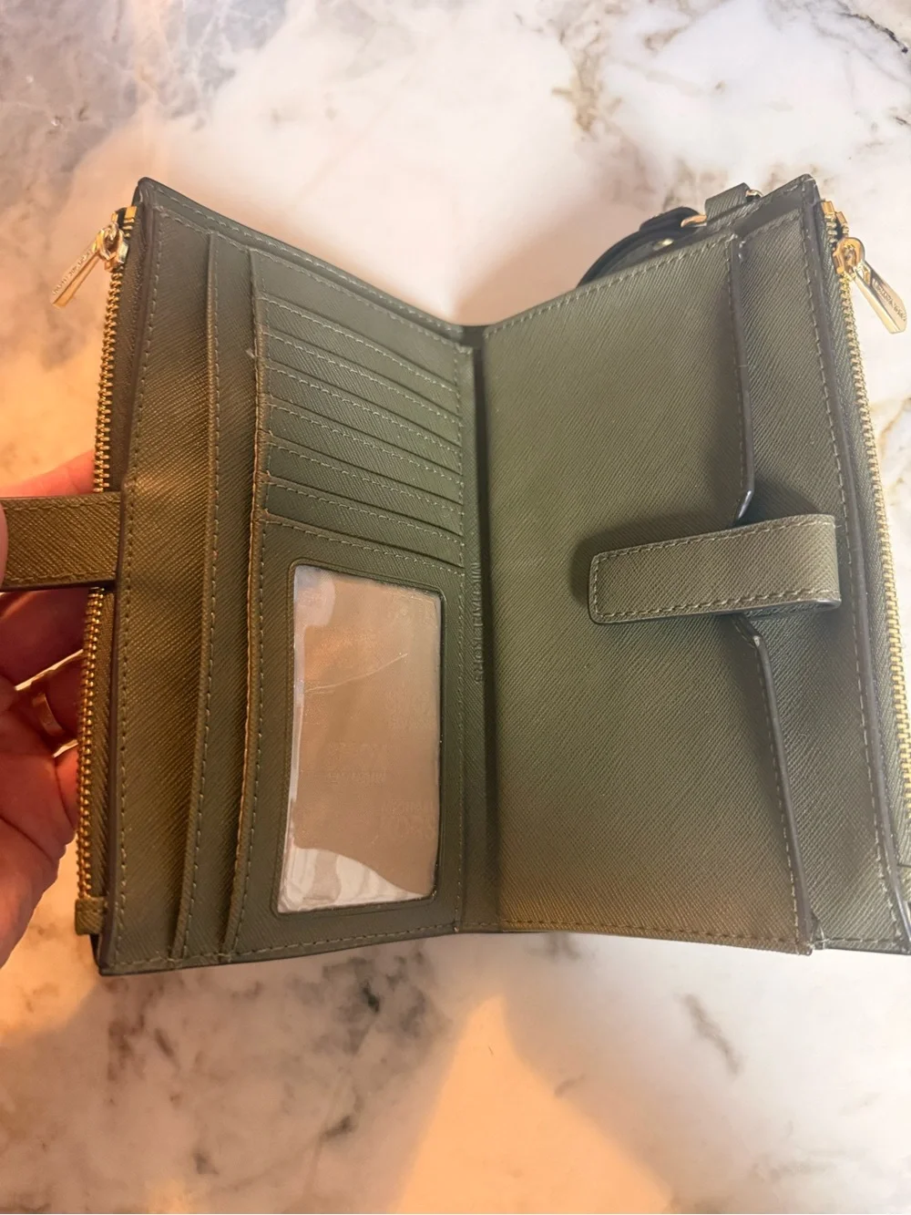 Michael Kors Black Wristlet with Green Palm Print